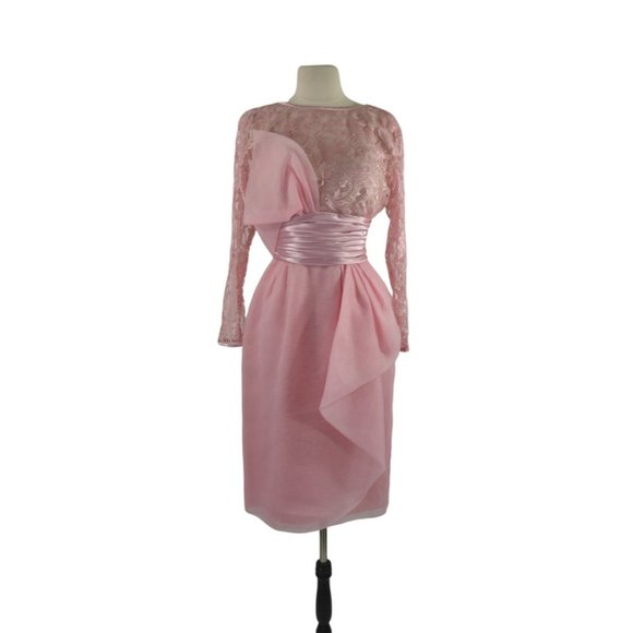 1980s Lace and Shimmery Sheer Pink Dress by Lilli Diamond - Picture 1 of 9